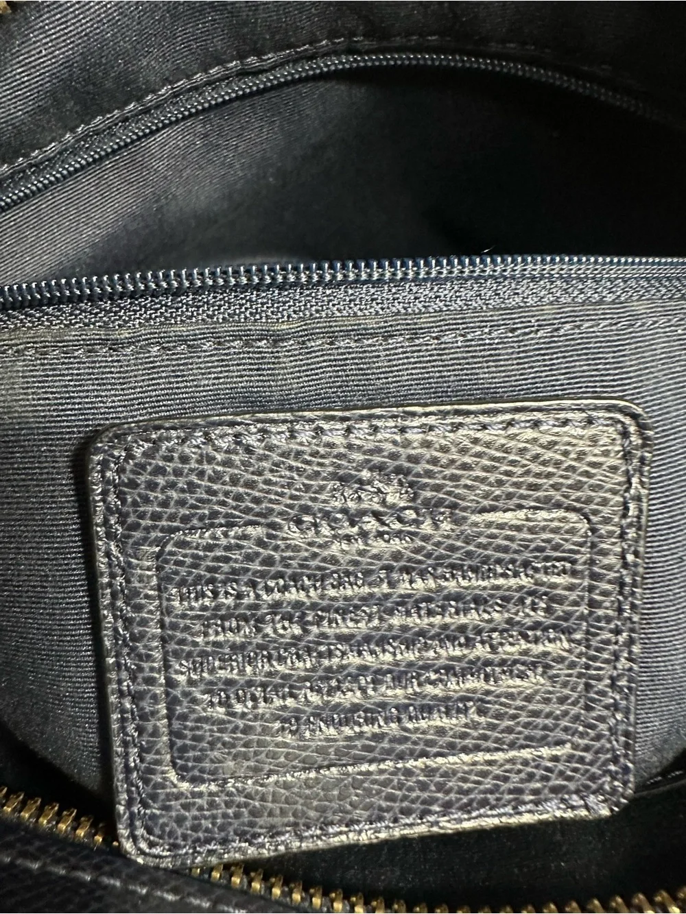 Coach Navy Pebbled Leather Tote with Tag and Gold Accent
